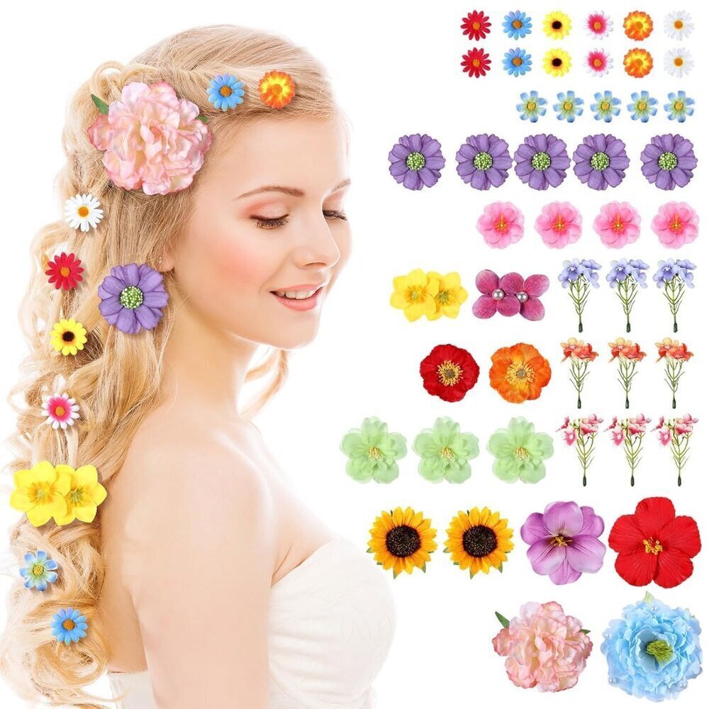 Flower Hair Clips 53pcs Colorful Floral Princess Costume Accessories for Girls W